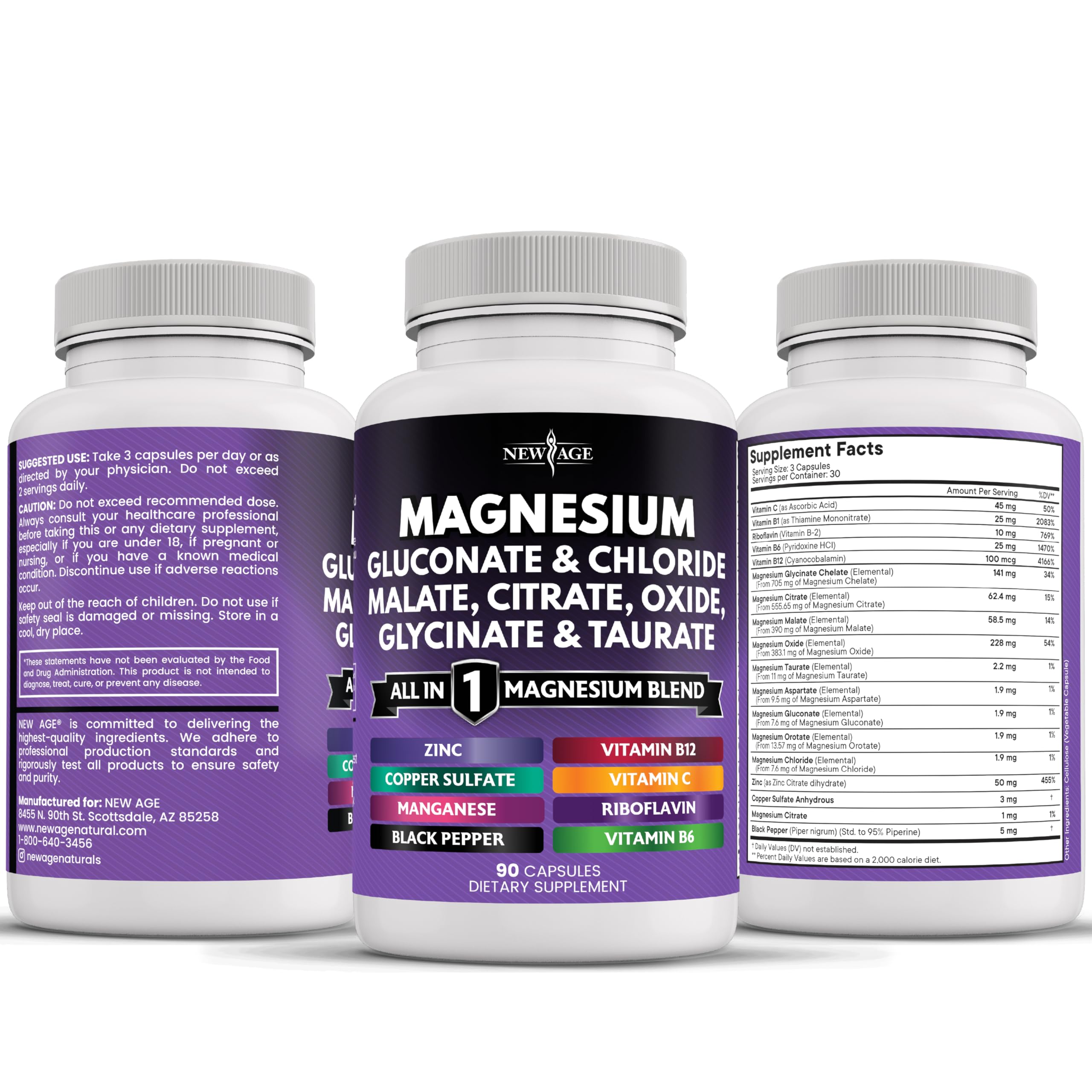 NEW AGE Manganese Supplement - Magnesium Glycinate Citrate Malate Oxide Taurate Aspartate Gluconate Orotate & Mag ChlorideBone Health and Bone Strength, Joint Support - 180 Count — Amazon image 6