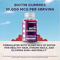 Vista 6 de Vitamatic Gomitas de biotina de 10,000 mcg para cabello más fuerte, piel y uñas, 60 gomitas veganas, también llamadas vitamina B7 (2 botellas)