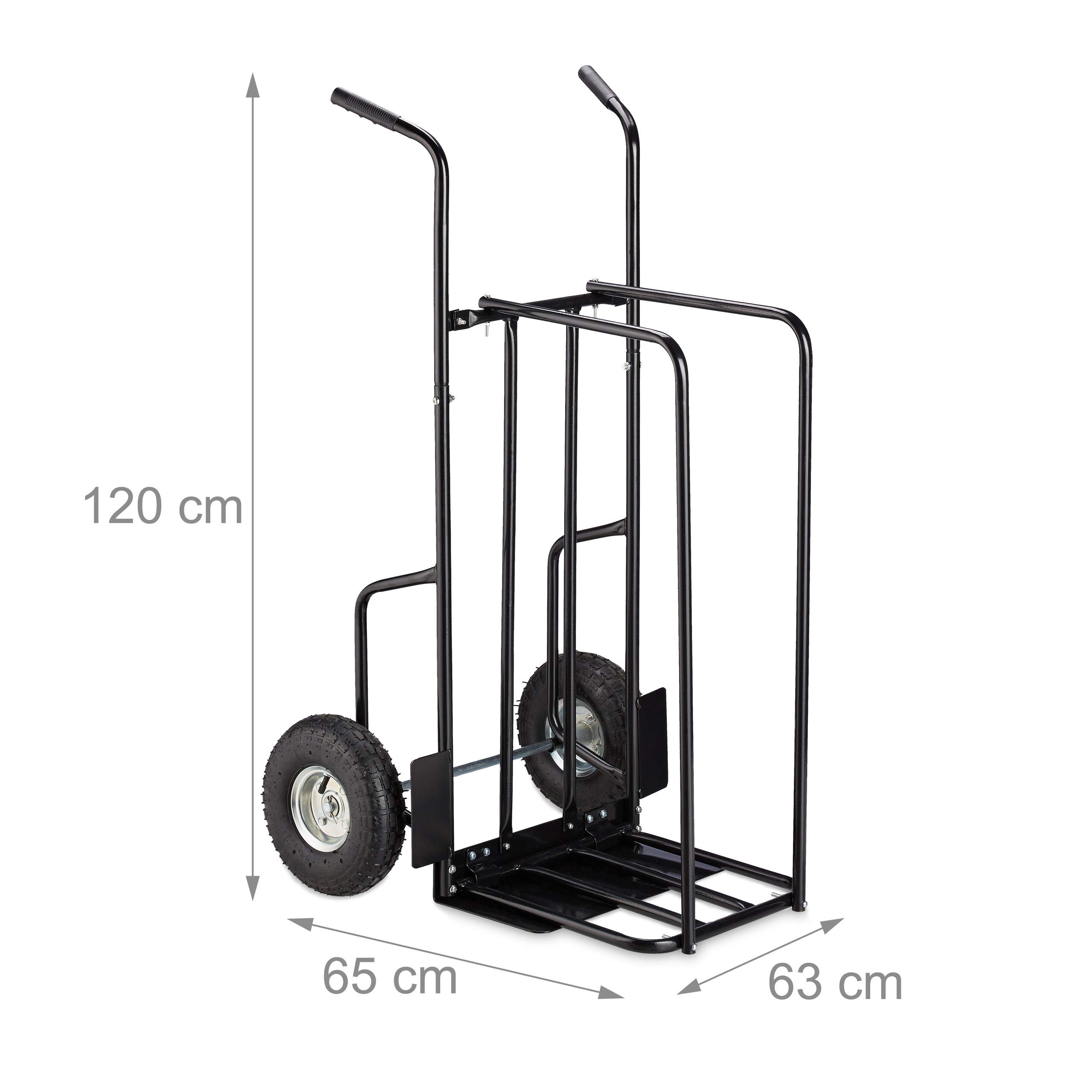 Relaxdays Carrello XL per Legna, in Metallo, con 2 Ruote Grandi, Fino a 200 kg, per il Trasporto e lo Stoccaggio, Nero
