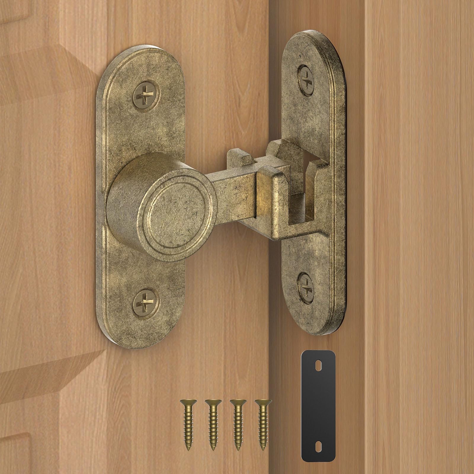 Barn Door Locks, 90/180 Degree Right Angle Flip Gate Latch Fit for Bedroom, Garden, Cabinet - Sturdy and Secure Sliding Barn Door Lock (Bronze-1 Pc)