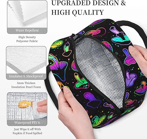 Miniatura 4 de Fiambrera de hongos psicodélicos brillantes, reutilizable, aislada, impermeable, con cierre de cremallera de bolsillo, para mujeres, hombres,