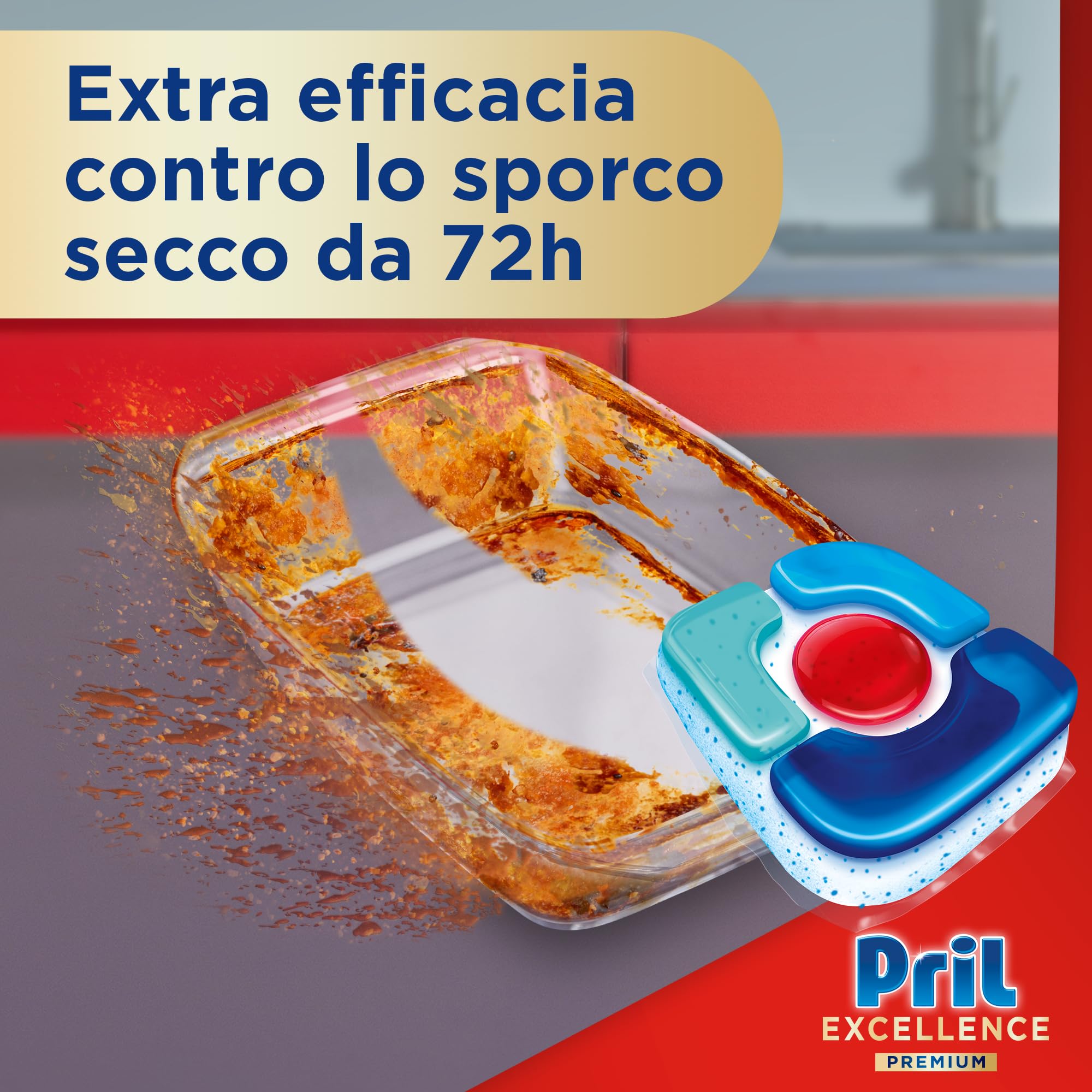 Pril Excellence Premium 5in1 Spülmaschinentabs (16 Kaps), Geschirrspülmittel gegen hartnäckigen und trockenen Schmutz, ab 72 Stunden, Spülmaschinentabs, wirksam auch bei kurzen Zyklen und Eco
