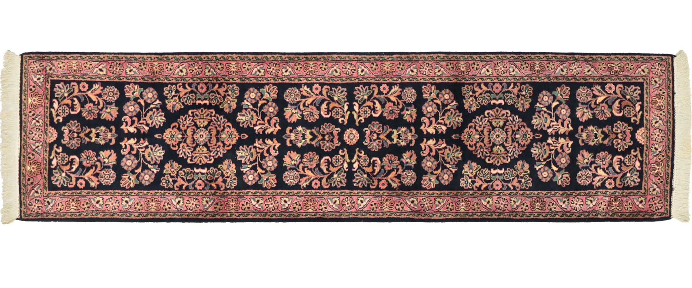 Tapis floral Sarough bleu 70x270 cm pour sublimer votre entrée chic