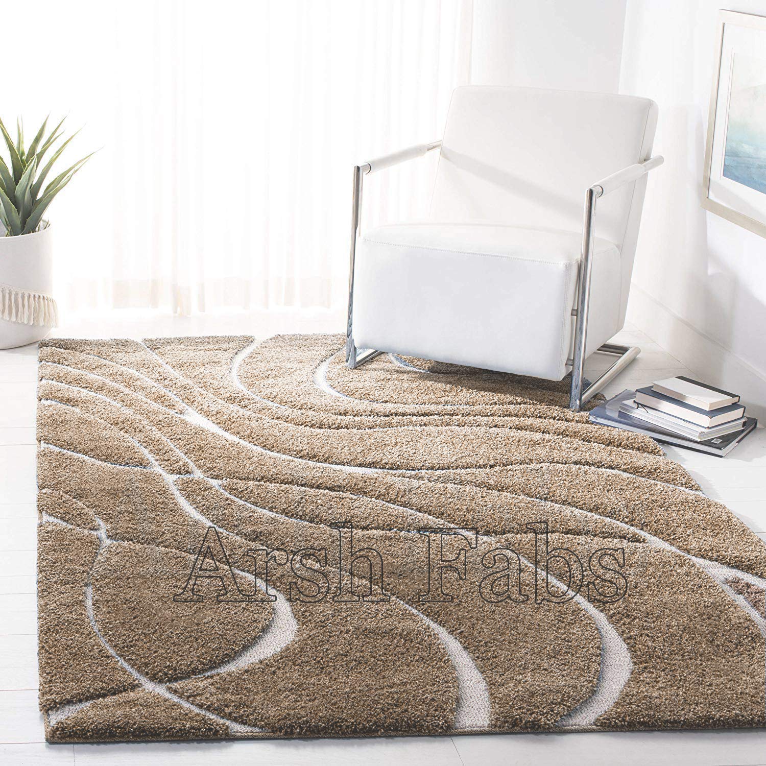 Arsh fabs Modern Area Rug (Beige, Polyester & Polyester Blend, 3x5 Feet)