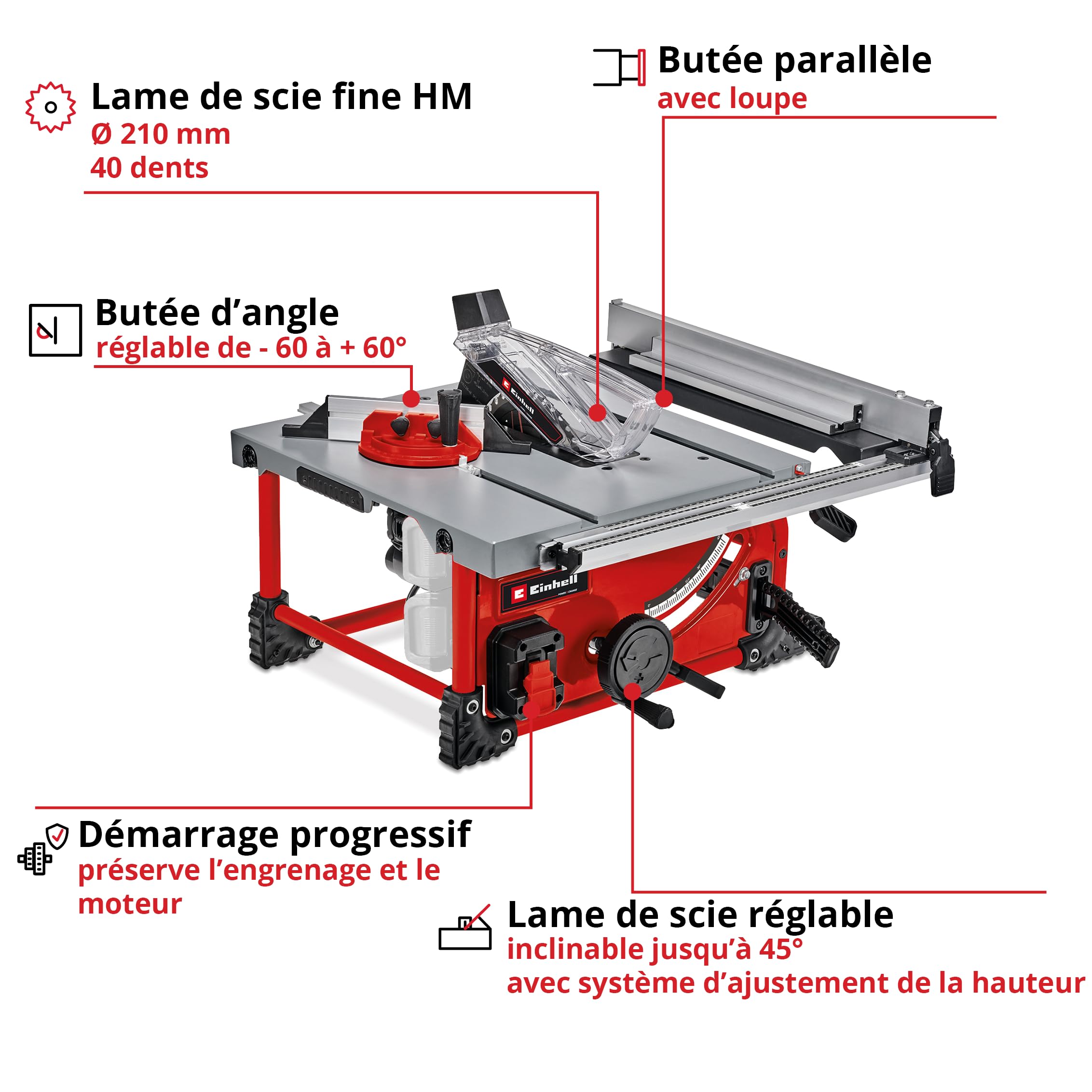 Einhell Scie circulaire sur table sans fil TE-TS 36/210 Li-Solo Power X-Change (36V, 3,800 trs/min, Lame Ø210 x ø30 mm, Table en aluminium) Livré sans Batterie ni Chargeur
