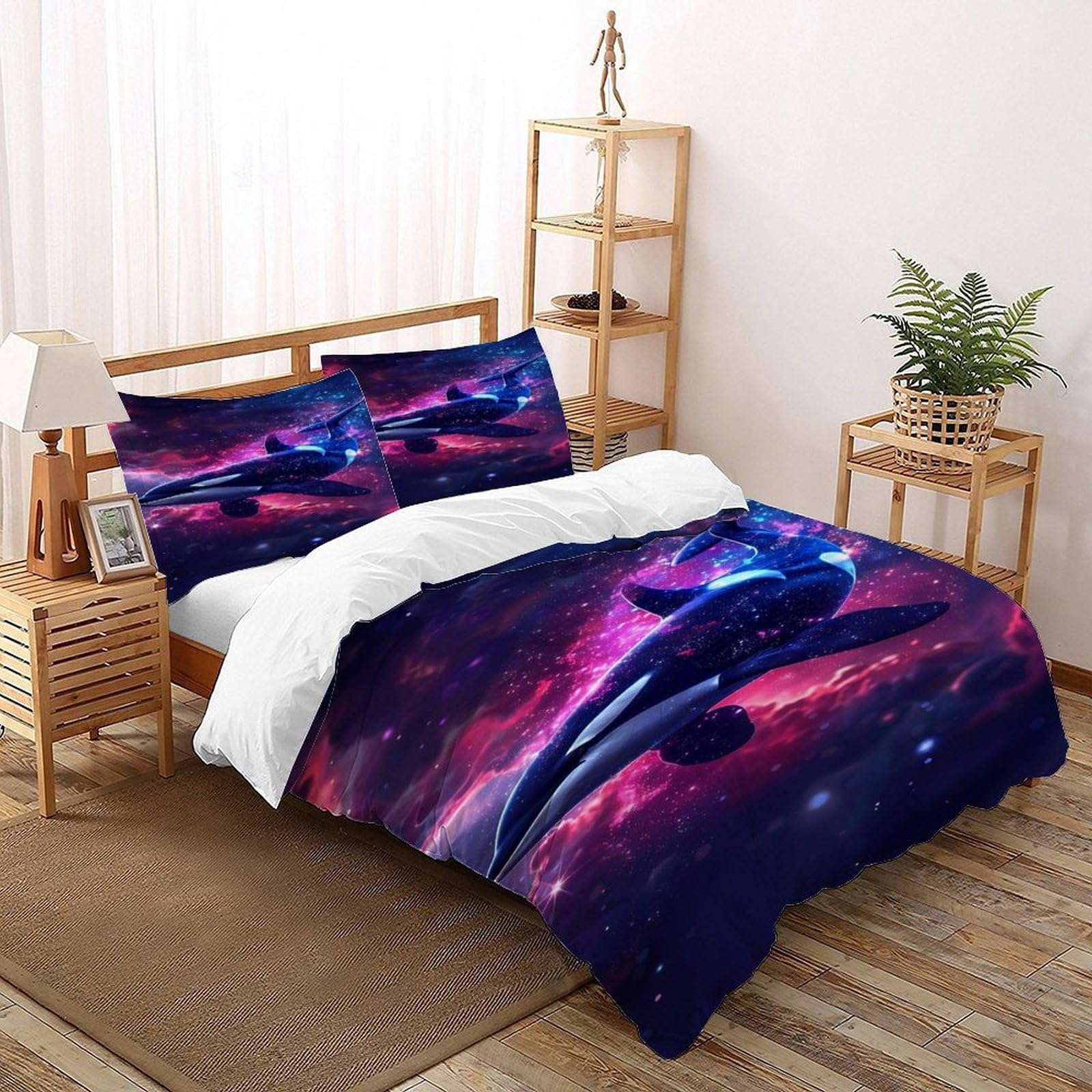 Housse couette galaxie baleine 260x220 résout le manque de style des grands lits super king