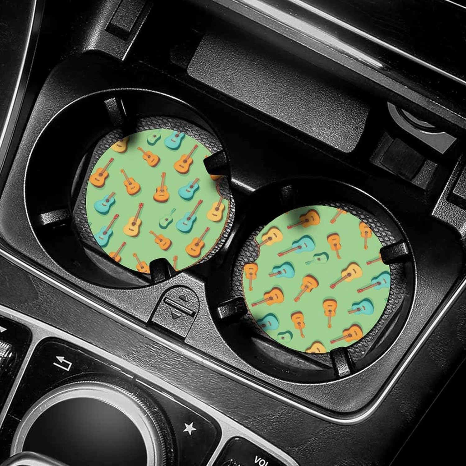 Colorful Guitars Cute Car Coasters 2.56 Inch Absorbent Cup Holder for Drinks Auto Interior Accessories