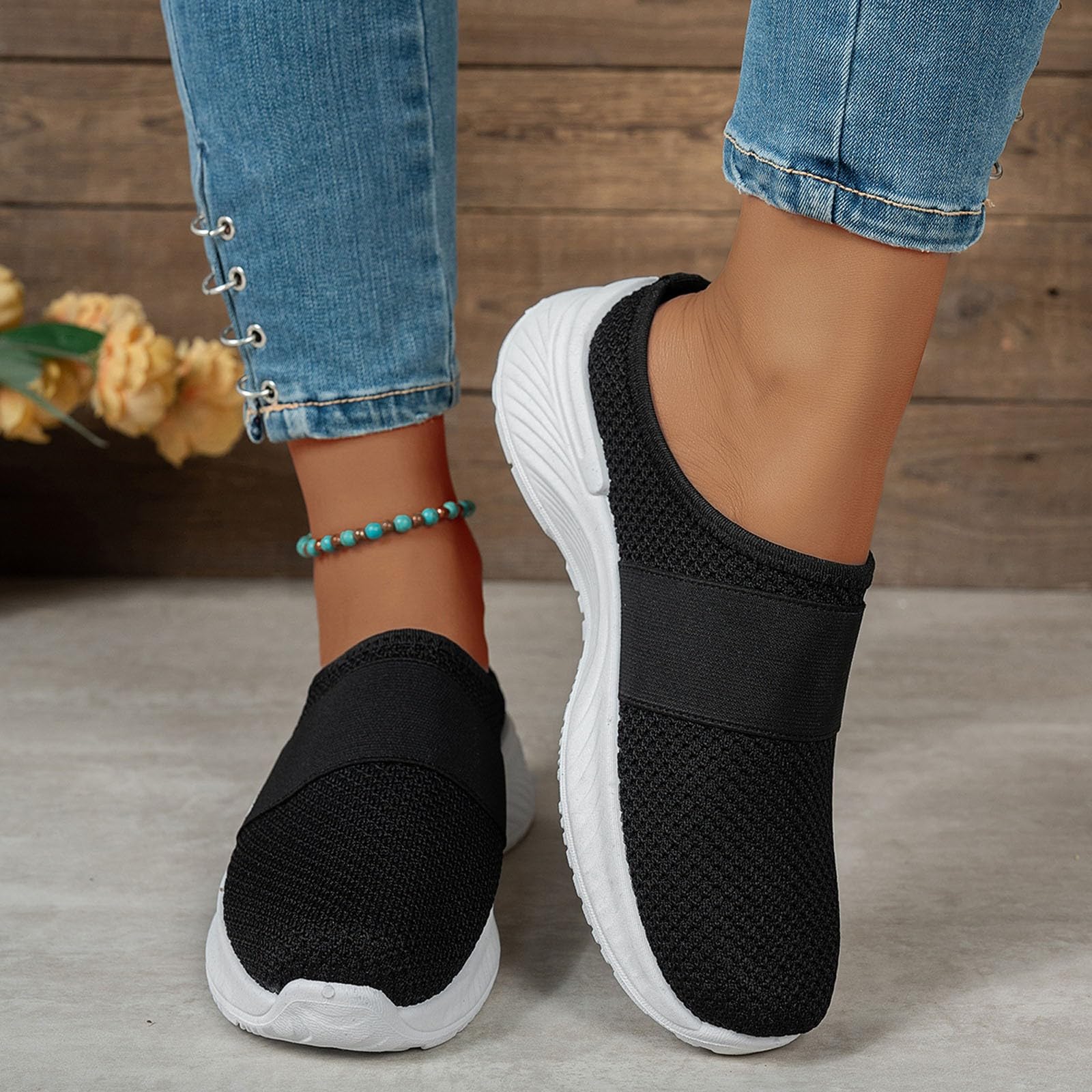 Mules et Sabots Femme en Mesh Respirante, Basket sans Lacet Femme Legere Talon Ouvert, Slip on à Enfiler, Sandales Bout Fermé Rond, Semelle Épaisse Orthopédique | Été, Extérieur, Quotidienne