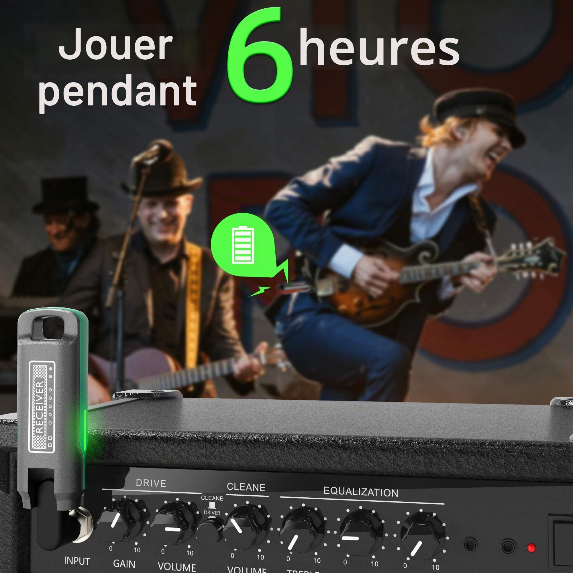 Système de guitare sans fil, 1 touche pour commuter la guitare, émetteur-récepteur pour instrument électronique, ampli de guitare, accessoires de guitare basse électrique acoustique (G7)