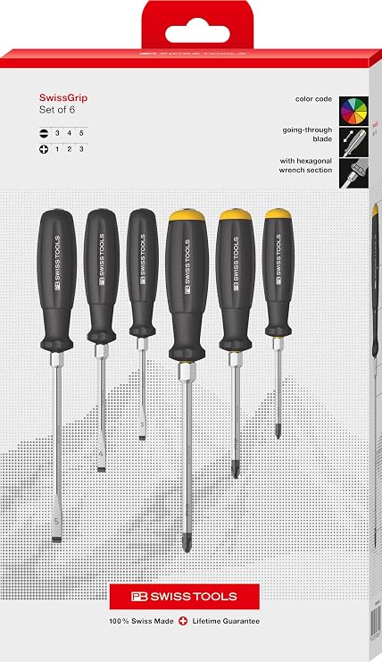 PB SWISS TOOLS PB Swiss Tools 6-piece Swiss Grip Penetrating Negative and Positive Screwdriver Set in Paper Box 8249.DNCBB