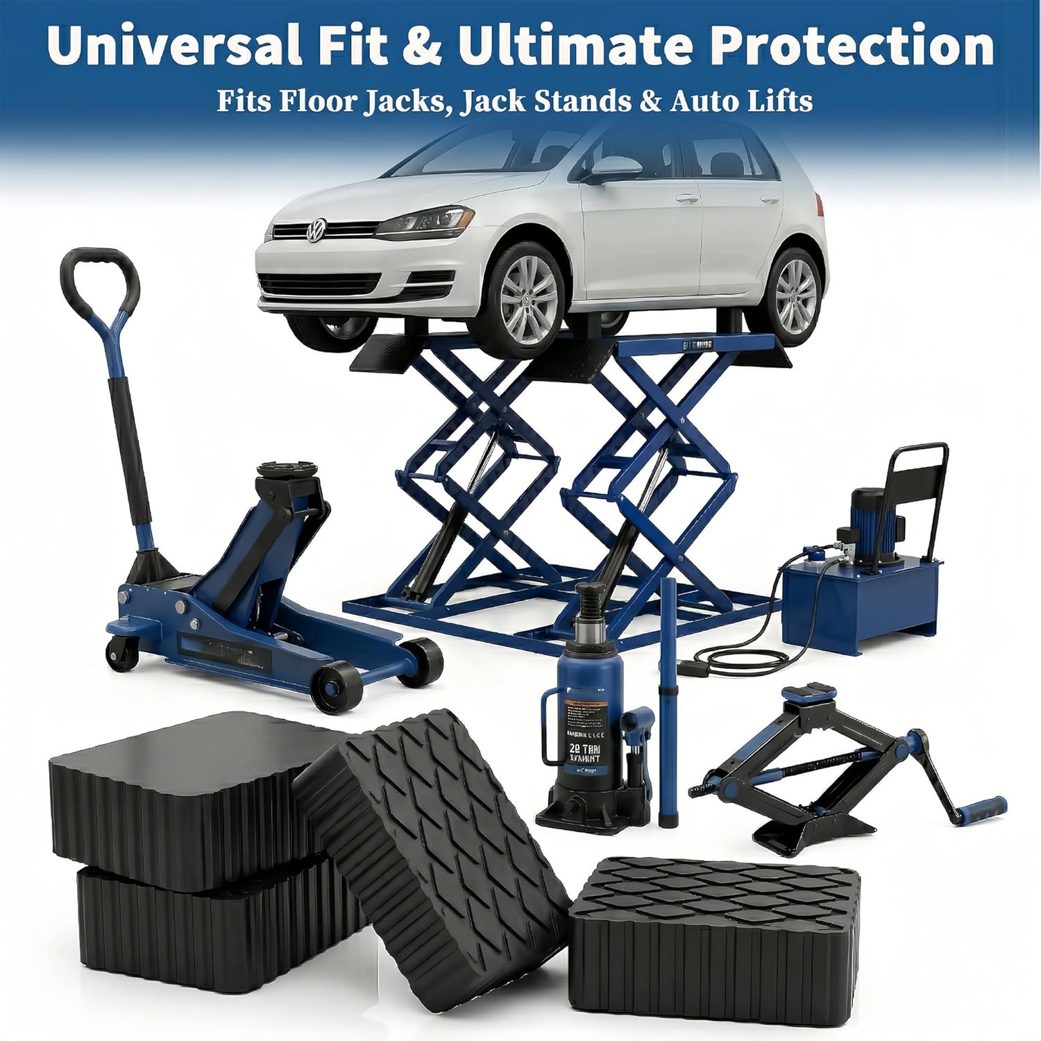 4 Pack Solid Rubber Auto Lift Pads - 2“ Thick Heavy Duty Jack Pads (3,000 lbs Capacity Per Pad) - Anti-Slip Pinch Weld Protectors for Car Lifts, Rolling Jacks & Standard Chassis Maintenance