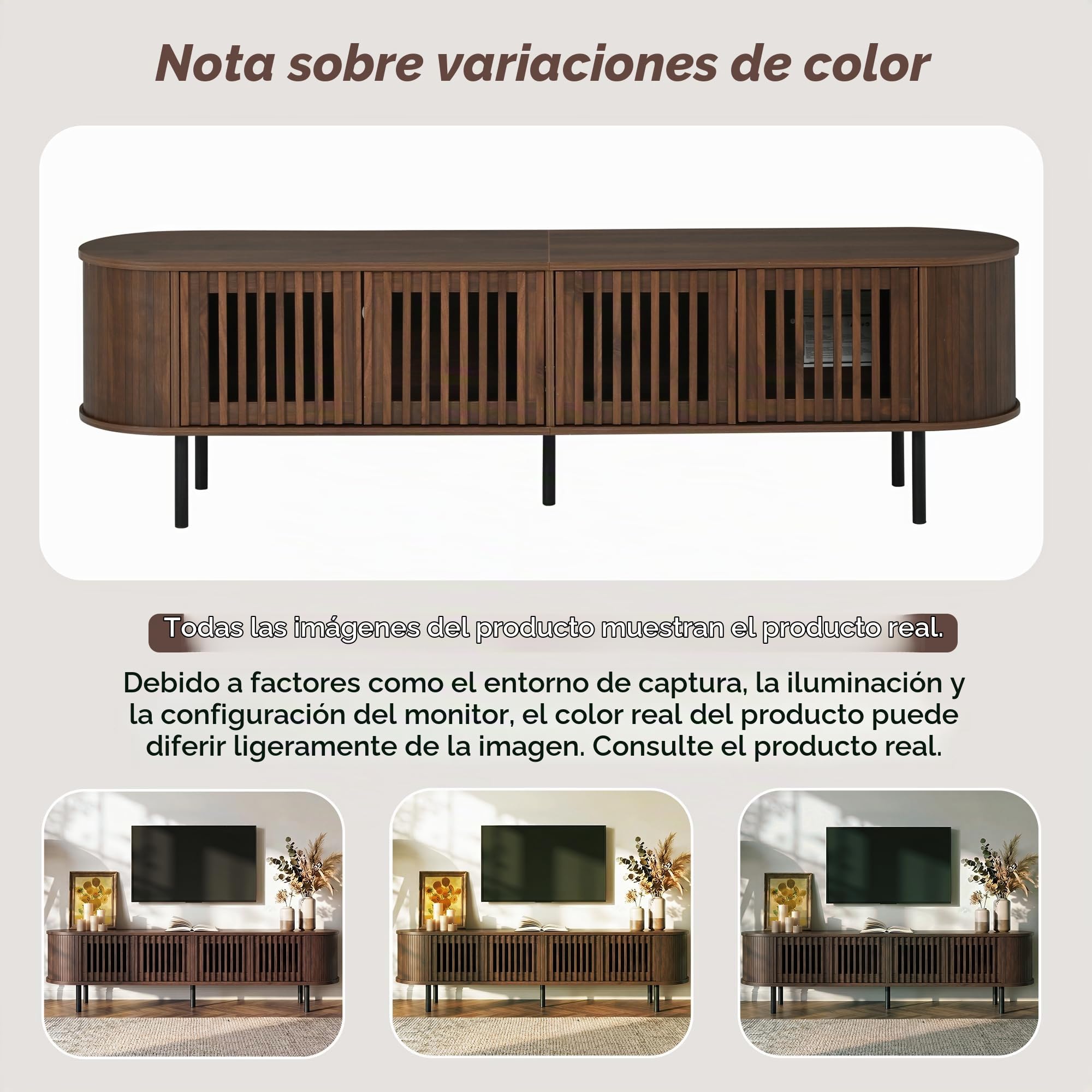 Mueble bajo para TV con 4 puertas, 178 cm, nogal