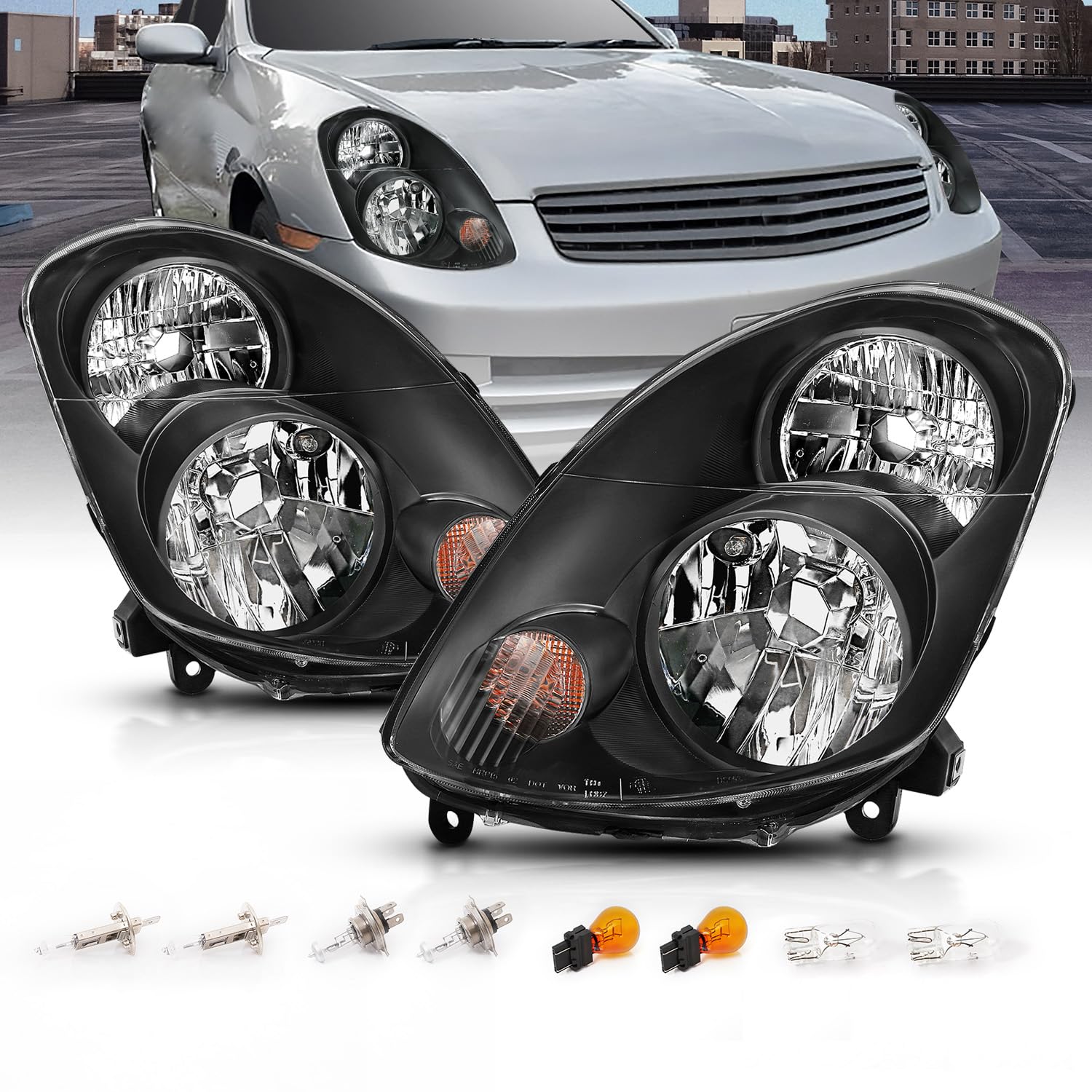 Replacement Black JDM Headlights For 2003-2004 Infiniti G35 4 Door Sedan- Passenger and Driver Side product thumbnail 3