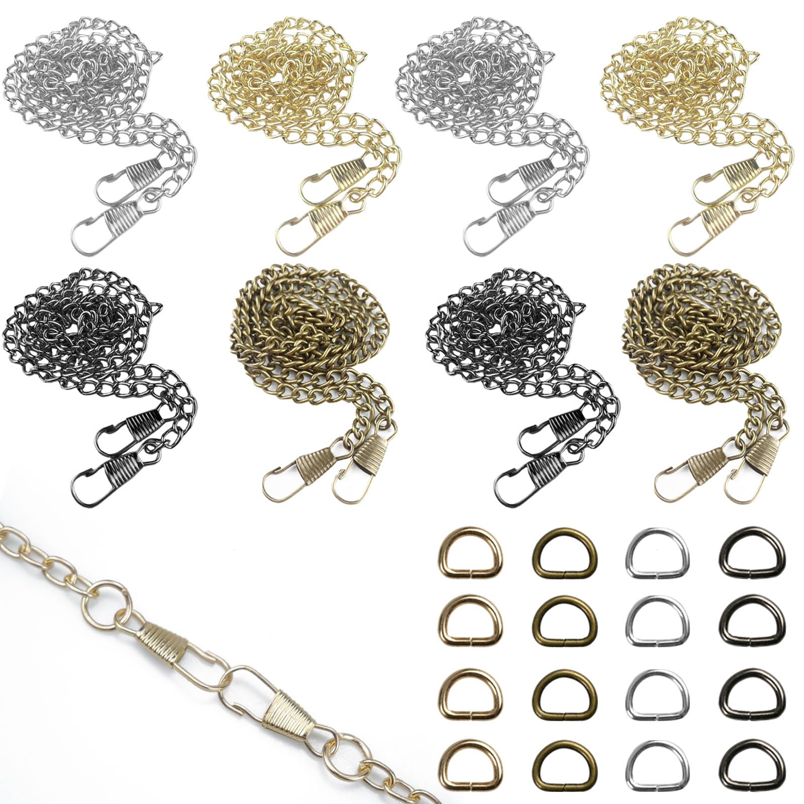 suaywo Pack of 8 Silver Bag Chain with 16 D-Rings Bag Chain Bag Chain Bag Chain Bag Chain for Shoulder Bags and Shoulder Bags Available in 4 Colours (40 cm)