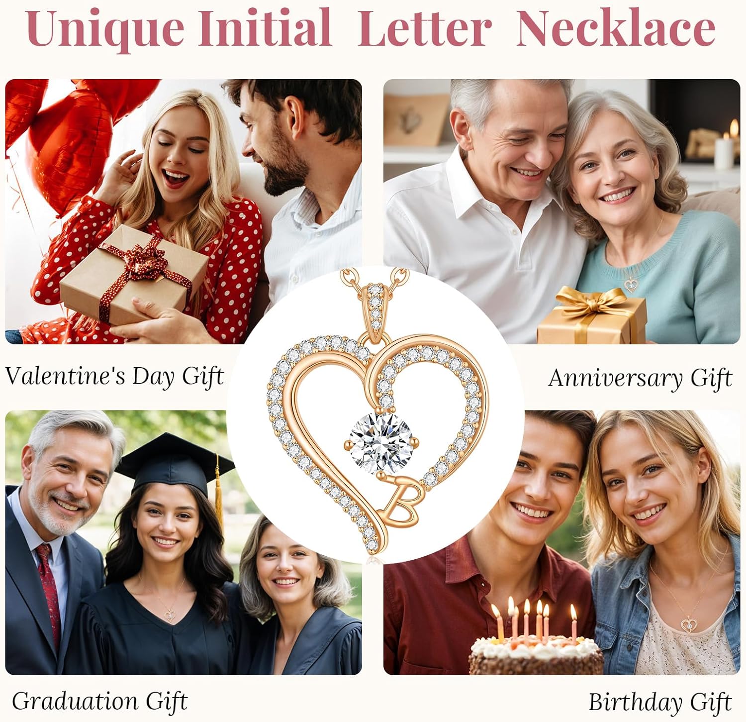 CDE Initial Necklaces for Women, Rose Gold A-Z Letter Heart Pendant Jewelry Gifts for Wife Mom Girlfriend Lady Her - Image 6