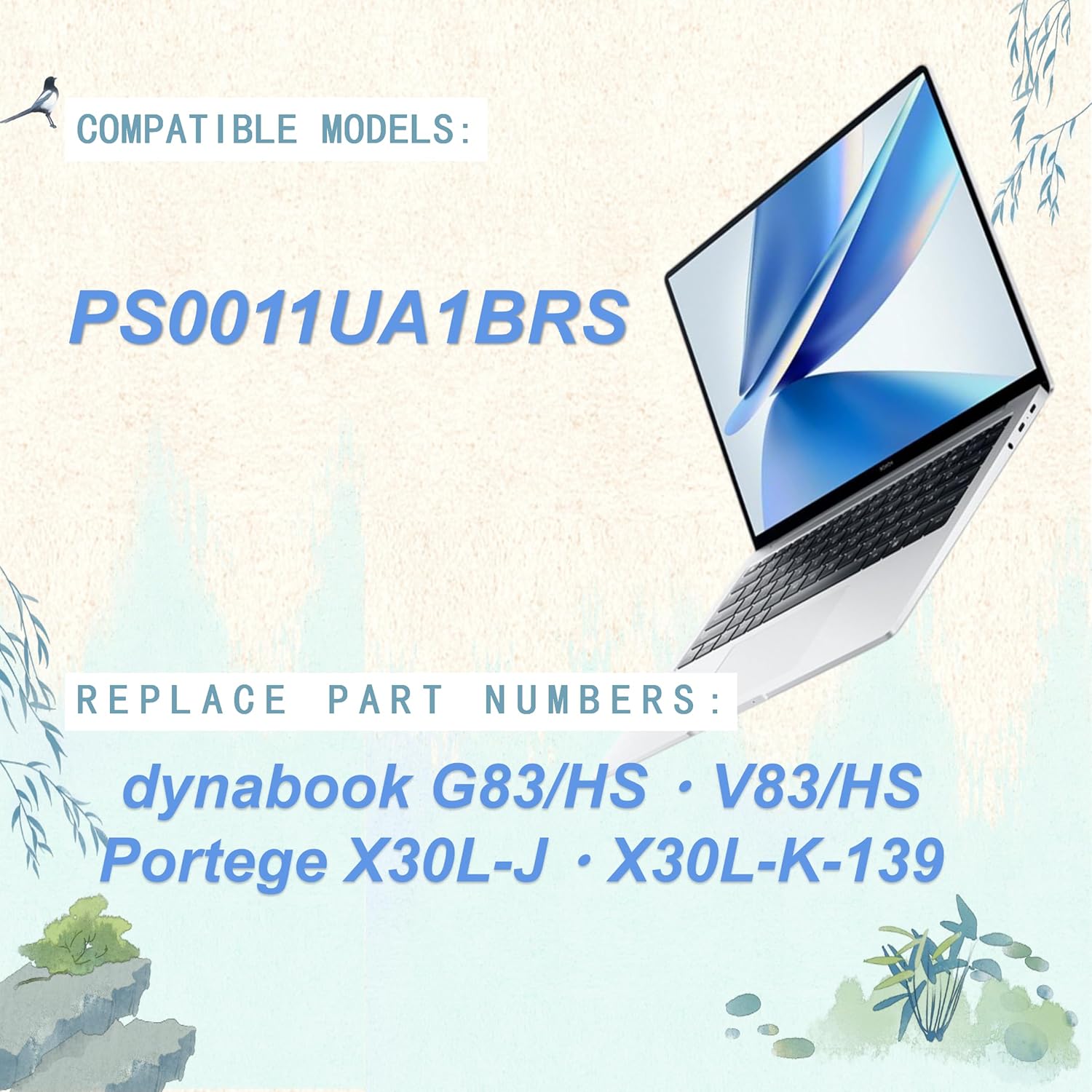 PS0011UA1BRS Laptop Battery compatiable with for Toshiba Dynabook Portege X30L-J PCR10A-009003 PCR10L-13L011 PCR10T-04N00X PCR12U Series Compatible Part Number PS0011UA1BRS （53Wh-15.4V