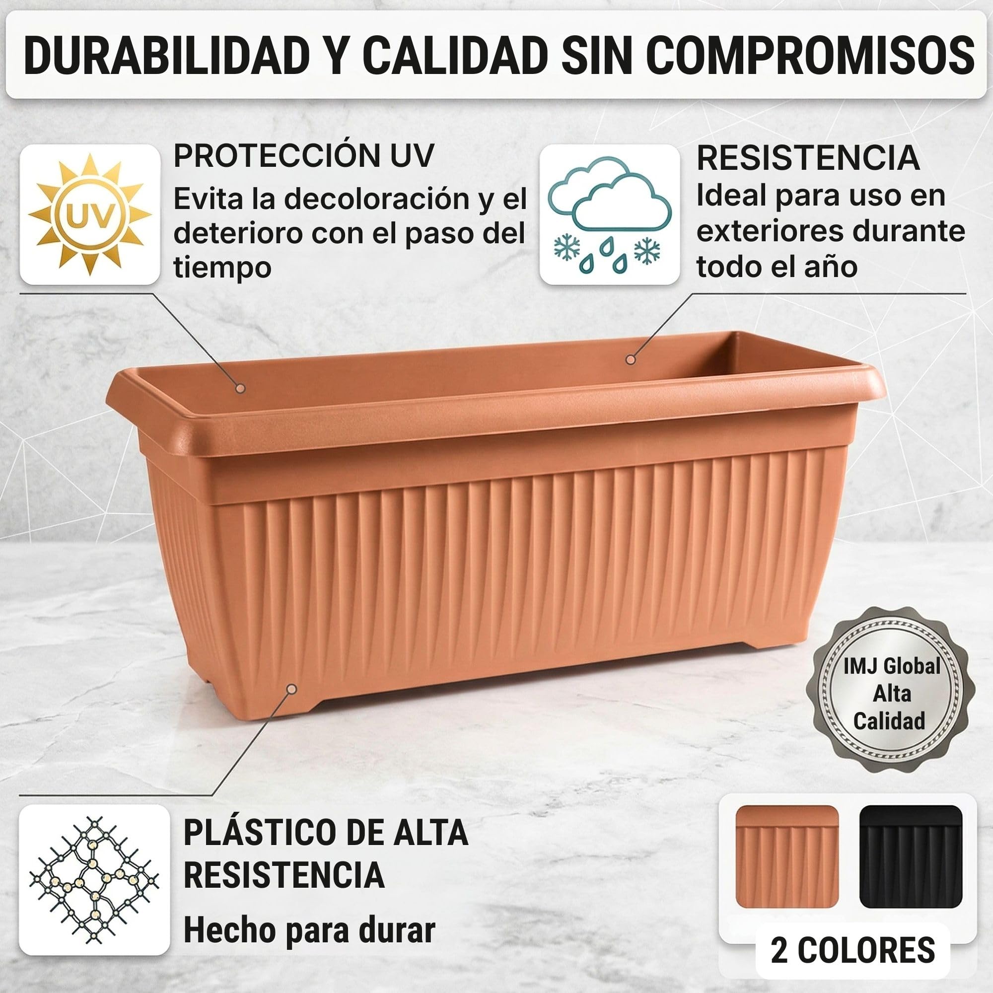 IMJ-Global - Jardineras Exterior Grandes Rectangulares (80x34,4x32 cm) Macetas Exterior Grandes 44 litros, Jardinera Decorativas para Balcon en Plástico Resistente a la Intemperie y a los Rayos UV