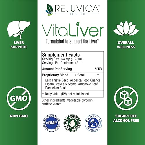 Miniatura 6 de VitaLiver - Suplemento para la salud del hígado - Apoya la limpieza y desintoxicación del hígado - Entrega líquida para absorción - Cardo mariano,