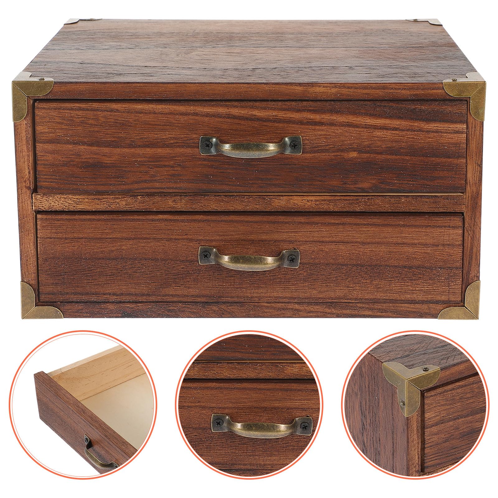 iplusmile Cassettiera in Legno Vintage 2 Cassetti da Scrivania, Organizer per Cancelleria e Cosmetici, Adatta per Ufficio e Camera