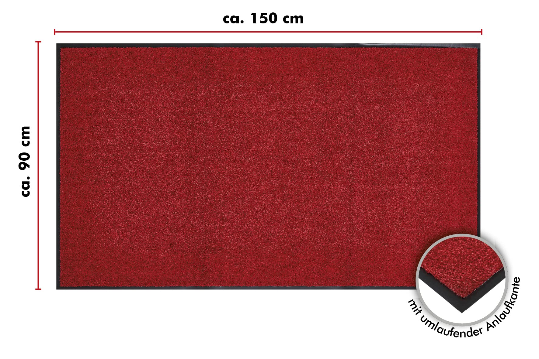 andiamo Premium-Fußmatte Wash & Clean - langlebige Schmutzfangmatte Hauseingang - als Fußmatte innen oder als Fußabtreter im überdachten Außenbereich - saugstarker Fußabstreifer 90 x 150 cm Rot