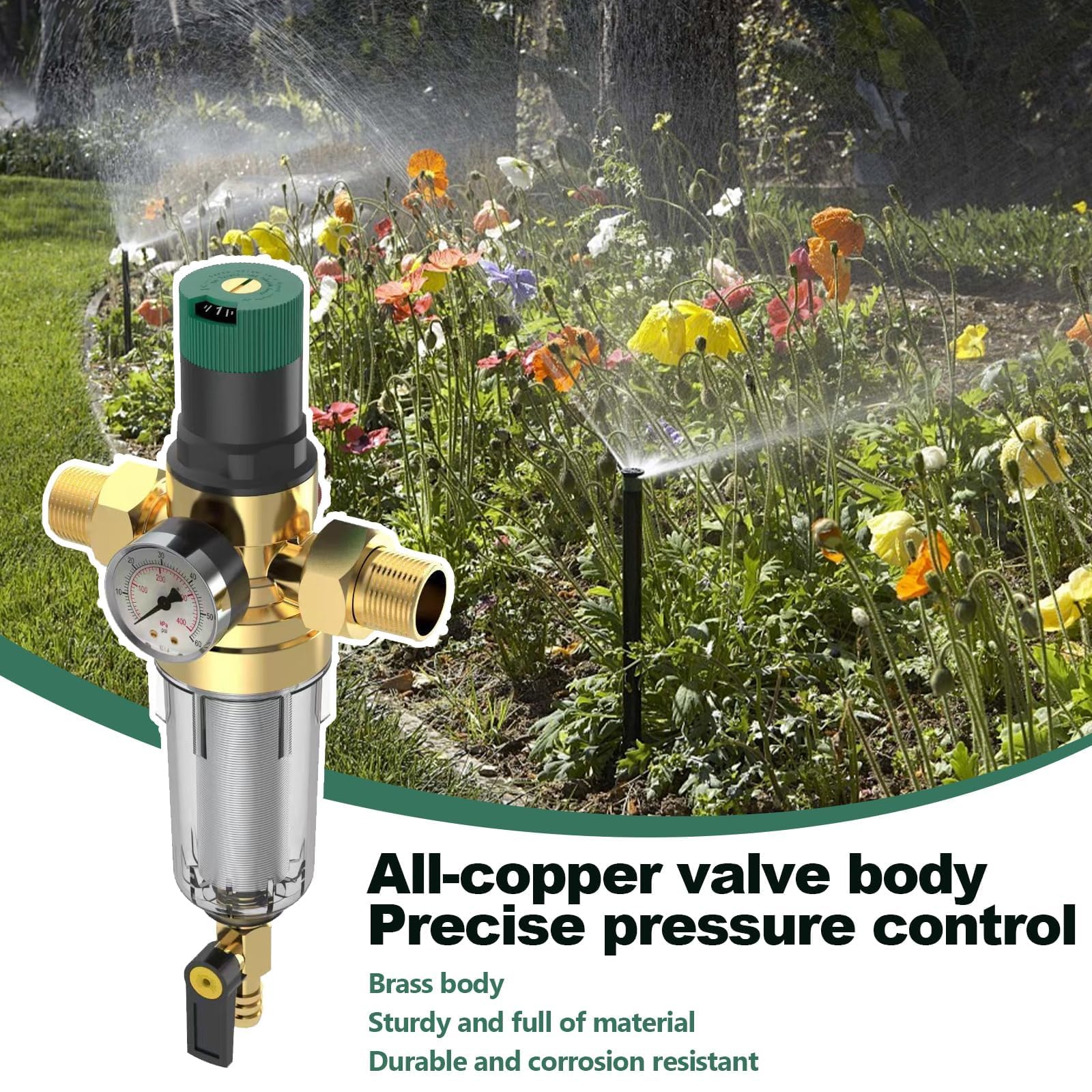 Reducteur de Pression Eau, Reducteur de Pression Avec Manometre Pression Eau Et Filtre à Mailles, RéDucteur de Pression D'Eau En pour Robinets D'Irrigation de Jardin de Chauffage au Gaz (3/4 Pouce)