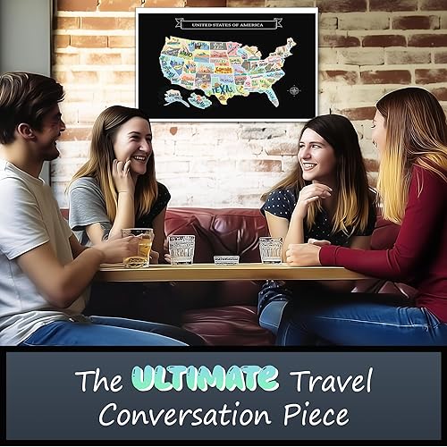Miniatura 3 de Mapa grande de Estados Unidos para rascar de 23 x 16 pulgadas, diseño de viaje dibujado a mano con accesorios, laminado para decoración del hogar,