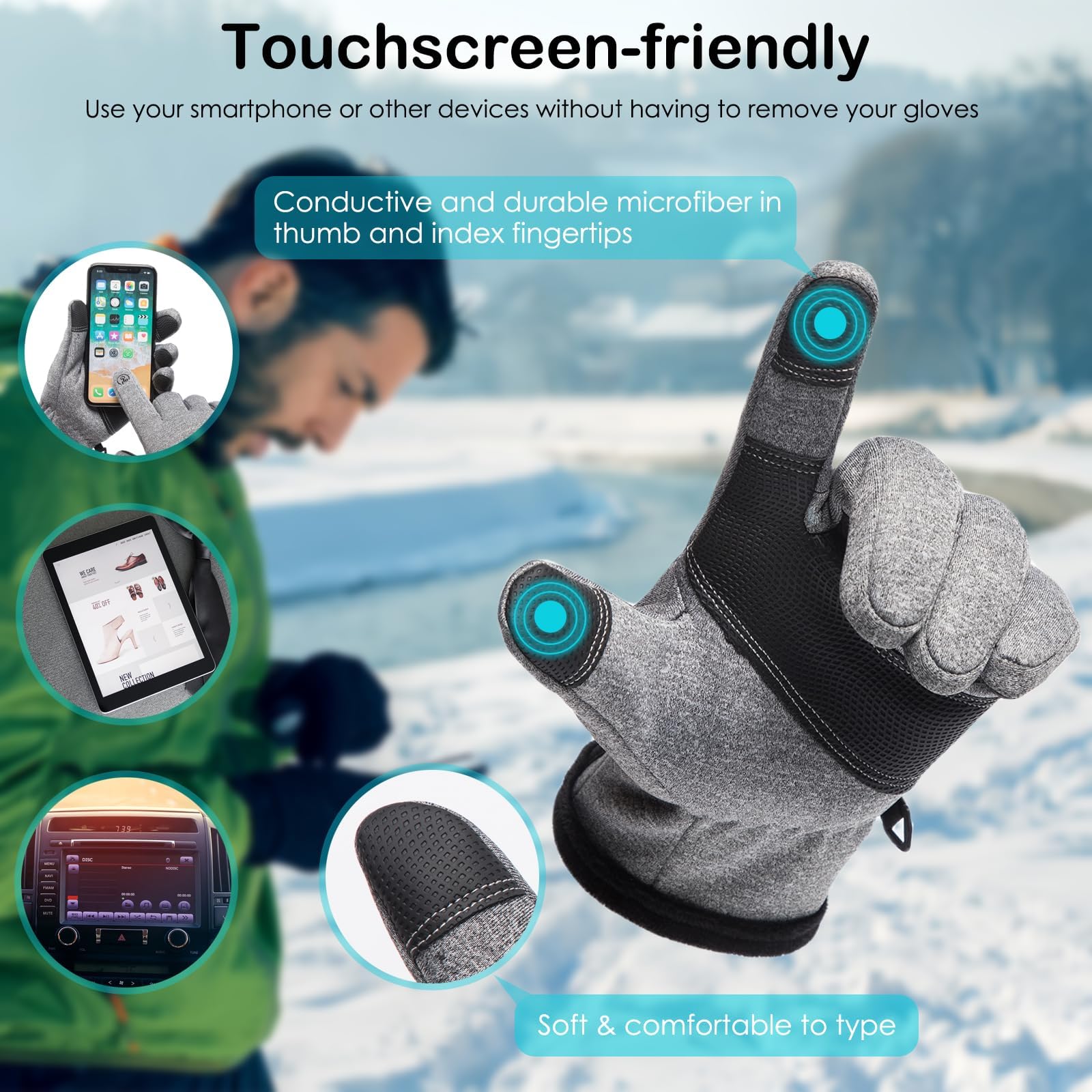 Guantes de invierno cálidos para uso en clima frío, resistentes al viento, antideslizantes, para ciclismo, correr, esquí, senderismo, escalada, hombres y mujeres