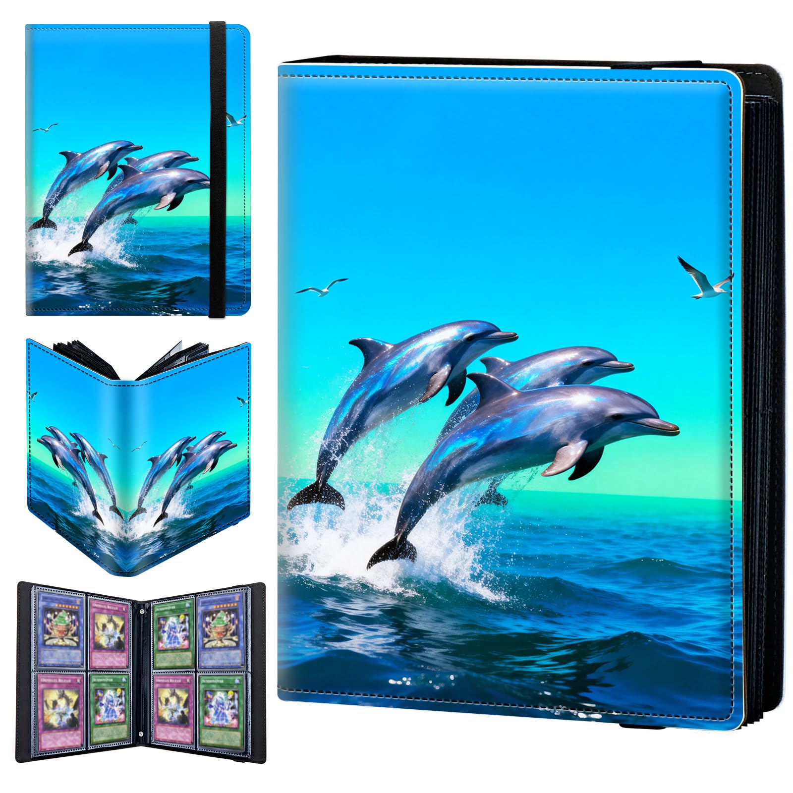4 Pocket Trading Card Binder 320 Side Loading Pocket Album with Ocean Dolphin Pattern Design Card Binder for Sports Cards & Game Cards