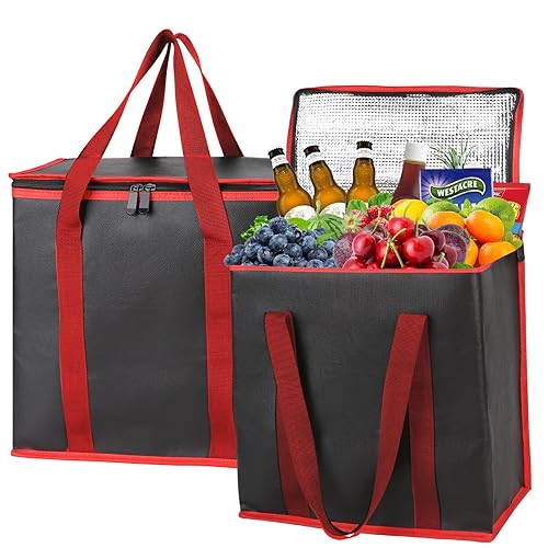 Bolsas de compras de comestibles extra aisladas, paquete de 2 unidades, reutilizables, resistentes, cremallera con cremallera, plegable, bolso,