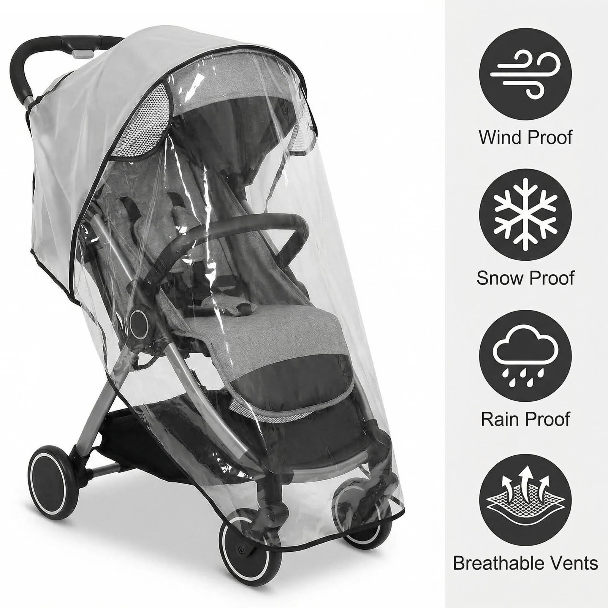 PORUPAEL Universal Rain Cover for Pushchair and Pram, Transparent Weather Shield with Breathable Design, Protects from Rain - Image 3