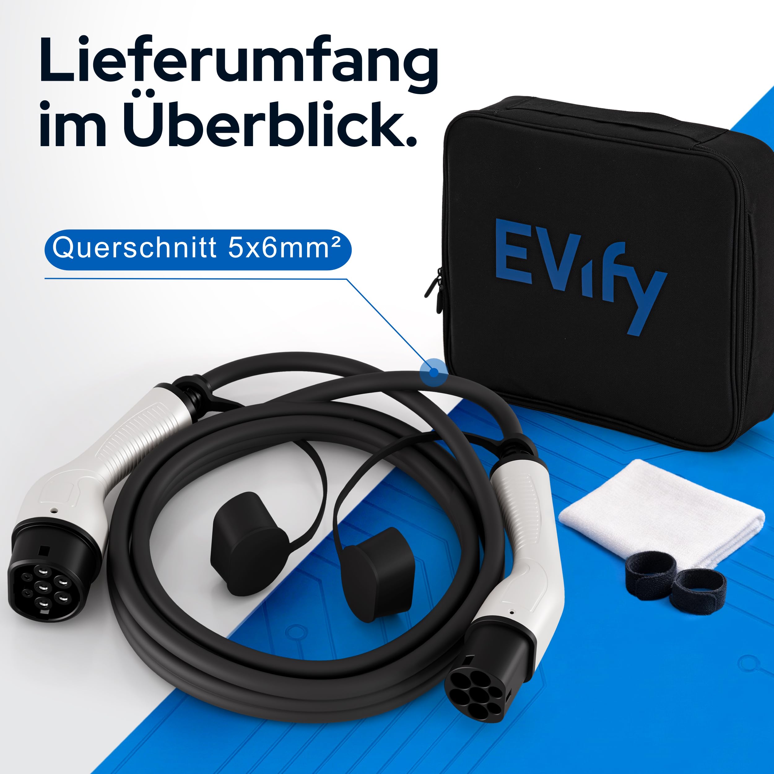 Cable de carga tipo 2, 22 kW, 10 m, 32 A, para coche eléctrico e híbrido, incluye bolsa de cables, cable de 3 fases para EV PHEV • Adecuado para todos los coches E modelo 3 S X Y, ID3, ID4, ID5