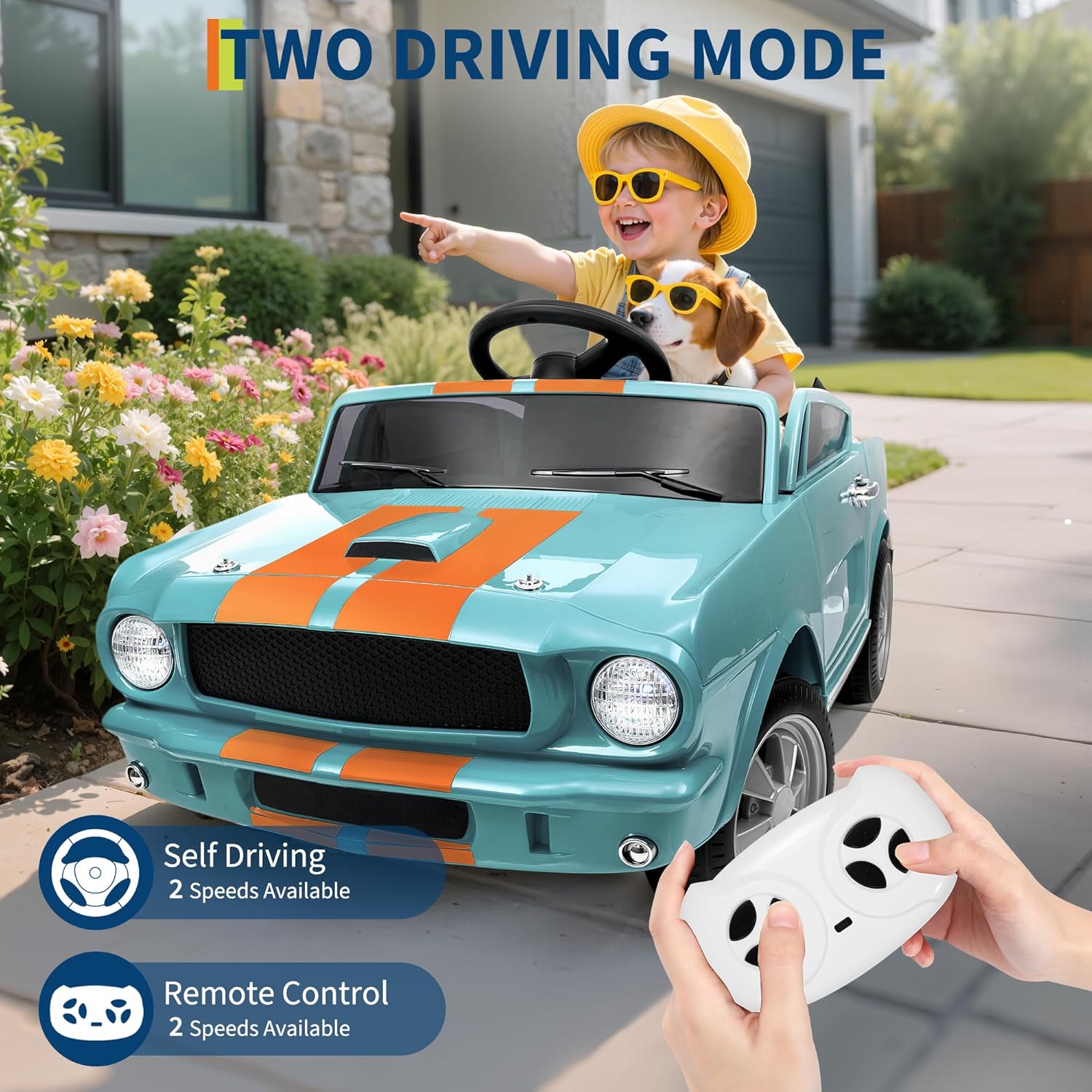 12V Kids Ride On Car, Light Blue Electric Toy Car with Remote Control, 2 Speeds, 25W Dual Motors, 4.5AH Battery, for Ages 3-8, Outdoor Ride-On Toy