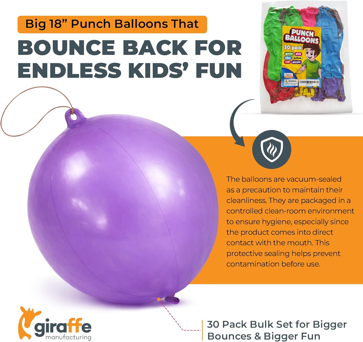 Giraffe 30 Pack Punch Balloons Easters Basket Stuffers for Kids - Easter Eggs Fillers for Goody Bag Party Favors - 18'' Large Thick Latex Neon Rubber Heavy Duty Balloons - Easter Eggs Stuffers
