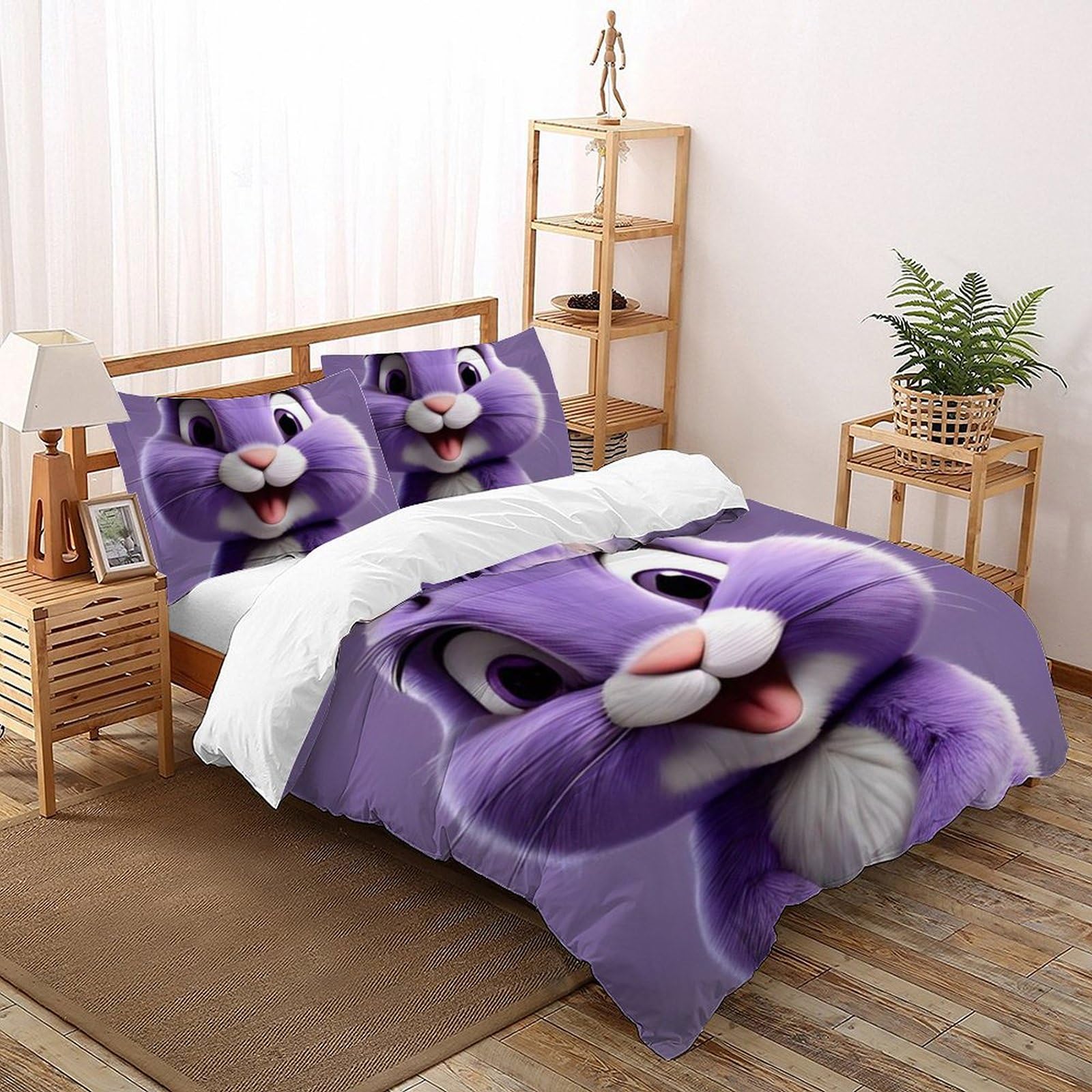 Housse de couette lapin violet 200x200 en microfibres pour lit double