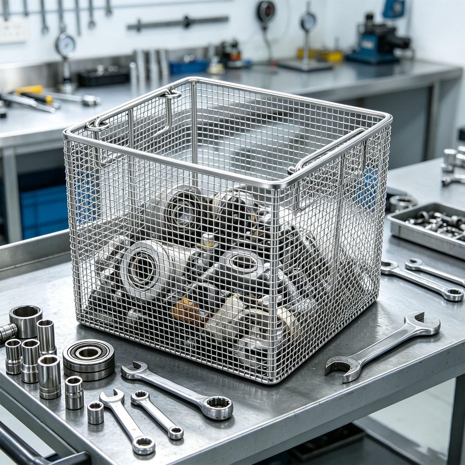 ViaGasaFamido Quadratischer Edelstahlkorb für Ultraschallteile-Reiniger