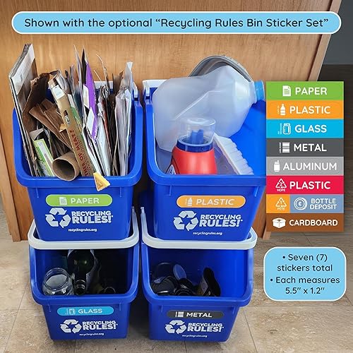 Miniatura 2 de Azul apilable cesto de Reciclaje de contenedor con mango 6galones4paquetes de cestos