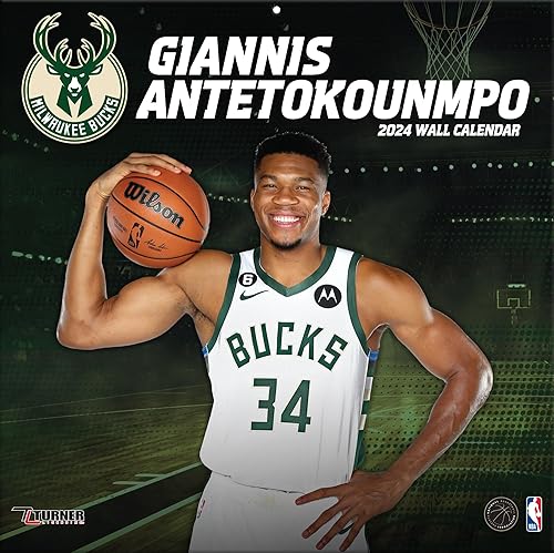 Turner Sports Milwaukee Bucks Giannis Antetokounmpo 2024 - Calendario de pared para jugadores de 12 x 12 pulgadas (24998012116)