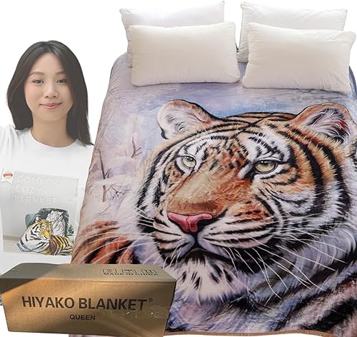 Hiyoko Tiger Animal Print Blanket - Warm Plush, Heavy Thick, and Soft Fuzzy Fleece for Cozy Comfort Winter - Korean Mink Mexican Cobijas San Marcos