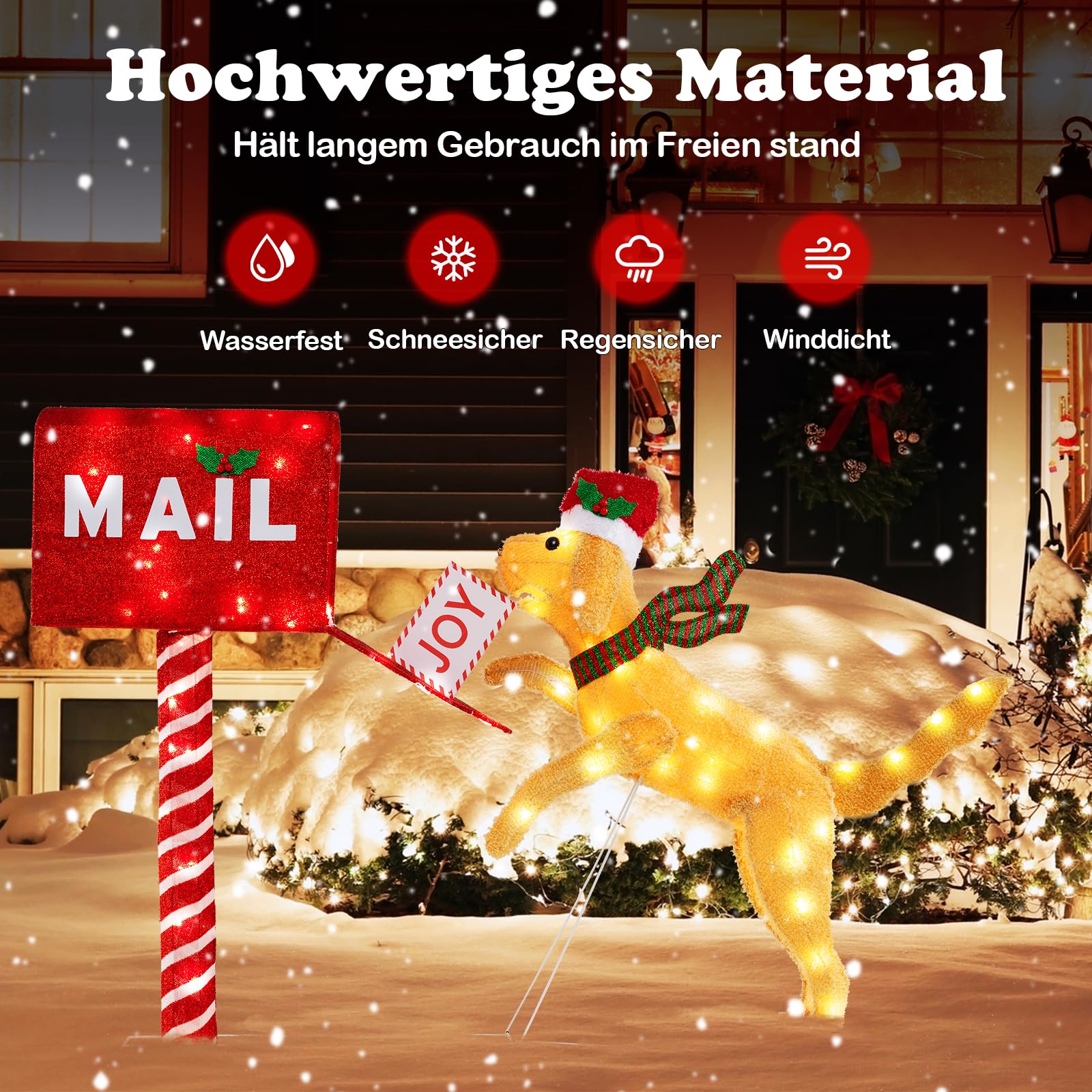 COSTWAY beleuchteter Weihnachtsdackel mit Briefkasten, 108 cm Weihnachtsdeko mit 20 warmweißen LED-Leuchten, Weihnachtsfigur wetterfest, Weihachtsdeko, Weihnachtsbeleuchtung XXL für Innen & Außen