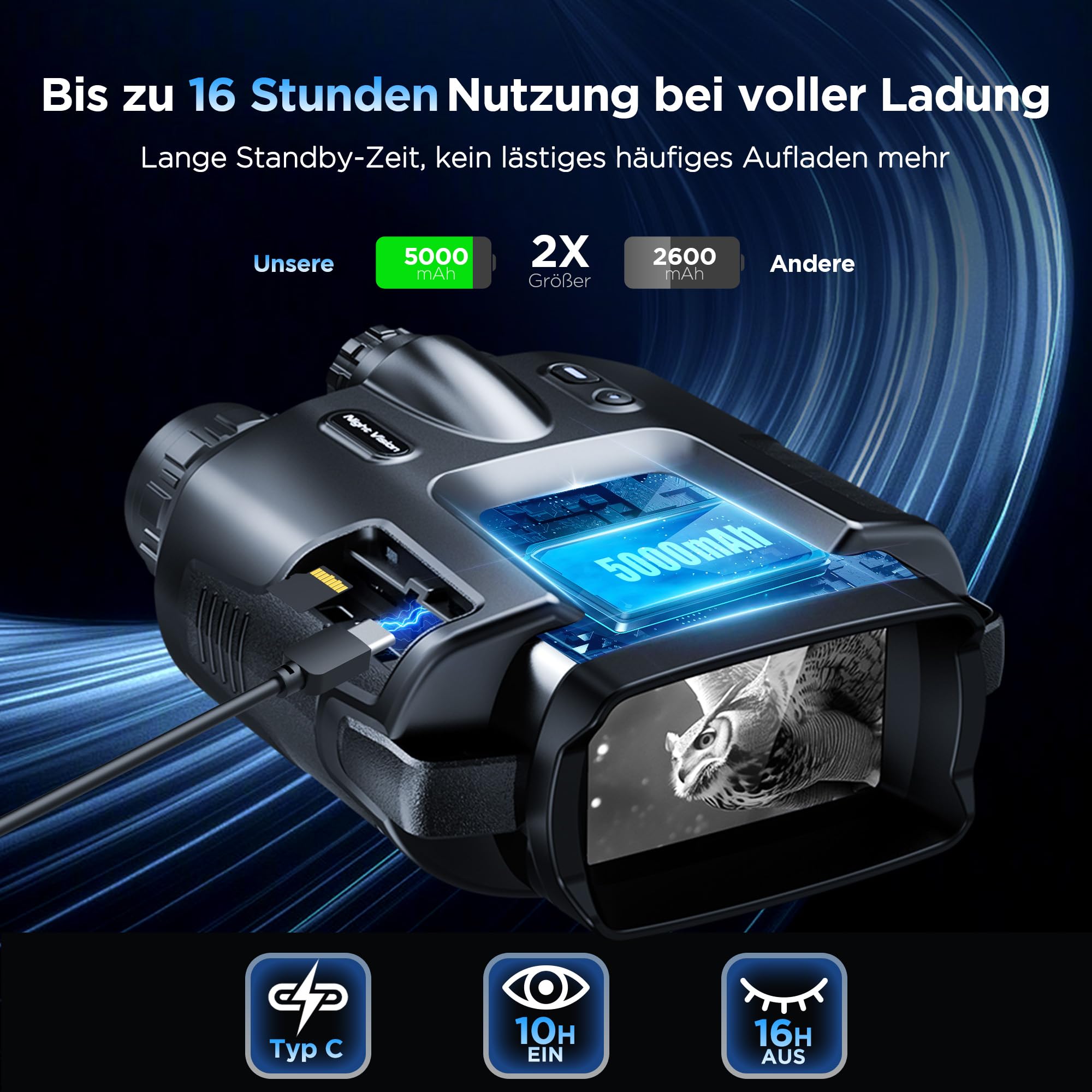 Haokoo Nachtsichtgerät 4K 5000mAh 600M 8X Digitaler Zoom Infrarot IP65 für Jagd Camping