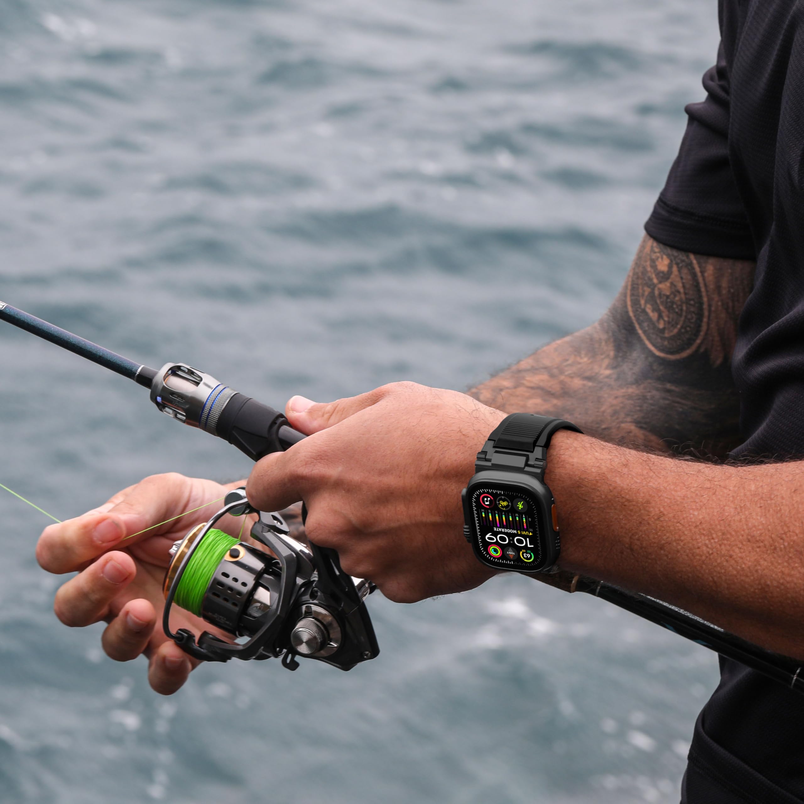 Bandletic Bracelet Compatible avec Apple Watch 49mm 46mm 45mm 44mm 42mm | Band rechange Robuste FKM avec élégant connecteur Métallique pour iWatch Ultra 3/2/1 Series 11 10 9 8 7 SE 6 5 4 3 2 1, Noir