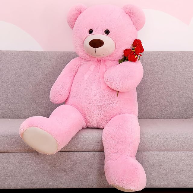 MorisMos Pink Giant Teddy Bear for Girlfriend, 130cm Kawaii Large Bear Stuffed Animal Plush Soft Cuddly Toy Big, Cute Valentines Teddy Gifts for Her Girls Wife Women Kids Birthday Party Decorations