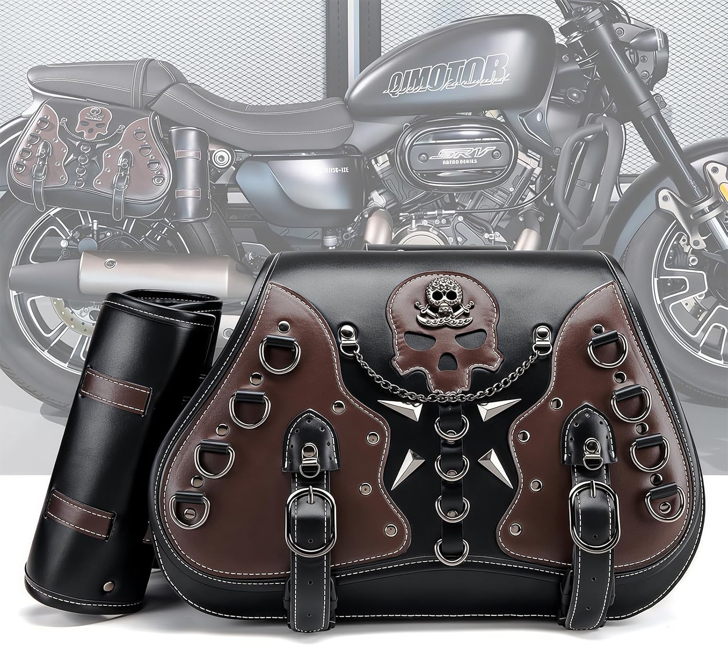 Motorcycle Saddlebag, 30L Leather Waterproof Side Saddle Bags with Cup Holder, Universal Powersports Saddlebags for Harley Davidson Sportster Dyna Softail Honda Shadow Rebel Yamaha Vulcan