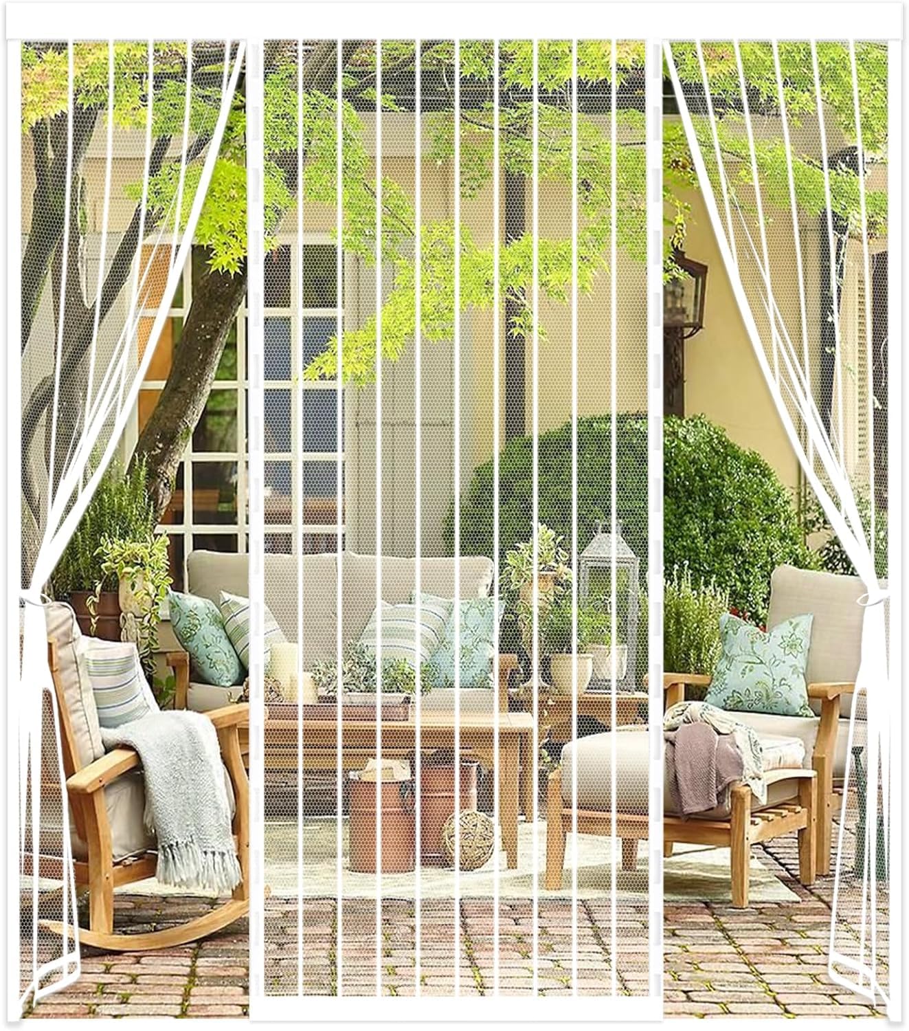 Double Door Magnetic Fly Screens for Doors - Mesh Curtain 290x180cm Customized Magnetic Screen Door Fly Curtains for Double Door Patio French Door Mosquito Net White — image 1