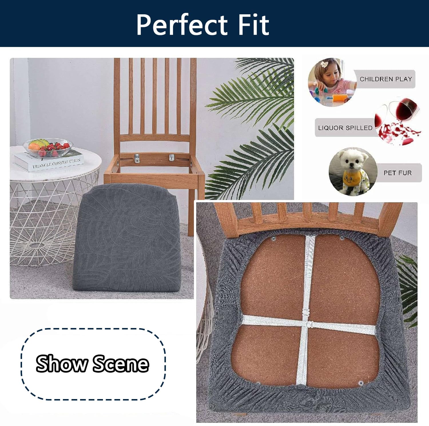 Set di 2 coprisedili impermeabili per sedie da pranzo, in tessuto jacquard elasticizzato, lavabili, coprisedia da cucina (beige, set di 8)