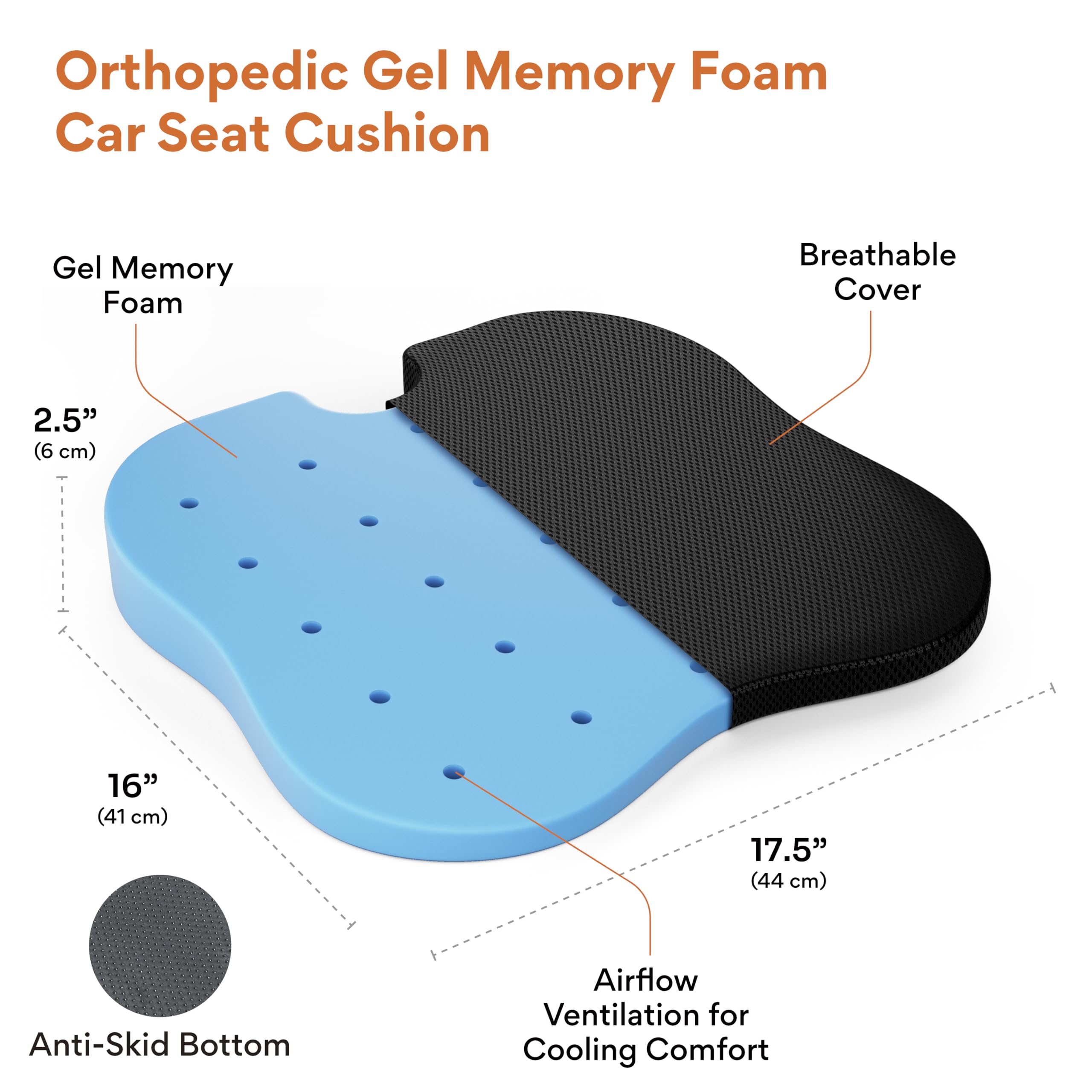 FOVERA Car Seat Cushions | 2 Years Warranty | for Long Drive & Daily Commute | Gel Memory Foam Wedge Cushion with Coccyx Cutout for Lower Back, Hip, Tailbone & Sciatica Pain Relief (Black, Pack of 1) 2