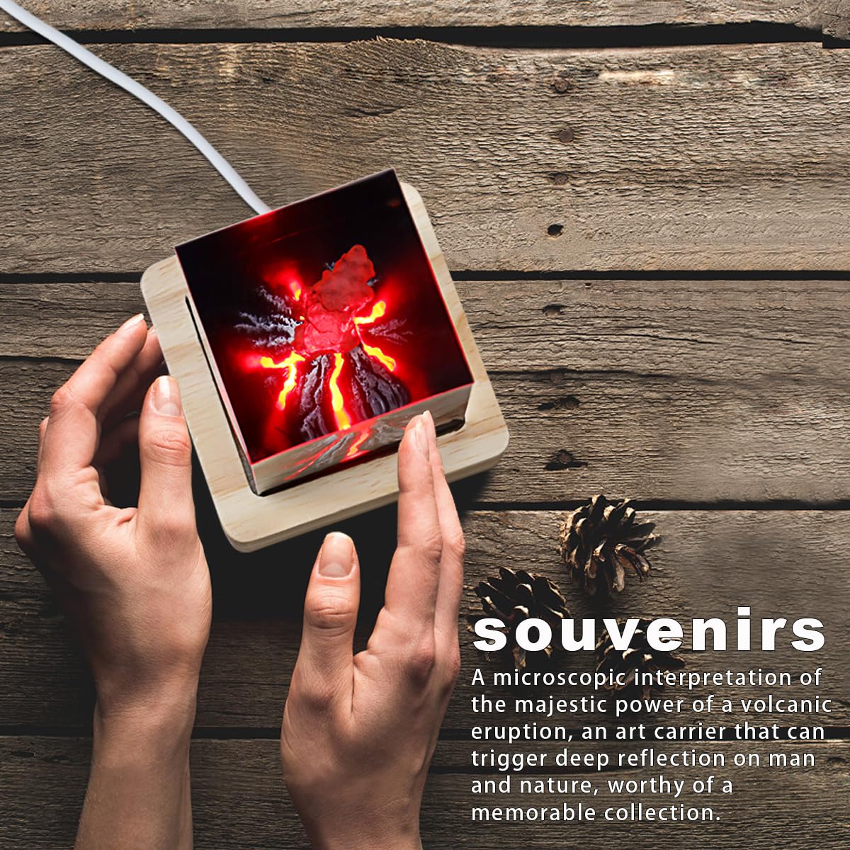 Lámpara de lava – Adorno de luz nocturna de erupción de volcán 3D – Resina epoxi USB Mini luz nocturna roja decoración de habitación para niños, adultos, dormitorio, oficina – Regalo creativo de