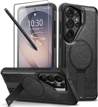 Strong Magnetic for Samsung Galaxy S26 Ultra Case Leather,[Compatible with MagSafe], Adjustable Kickstand, Shockproof Protective Cover for Samsung S26 Ultra Black