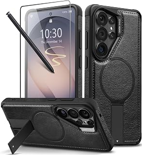 Strong Magnetic for Samsung Galaxy S26 Ultra Case Leather,[Compatible with MagSafe], Adjustable Kickstand, Shockproof Protective Cover for Samsung S26 Ultra (Black)