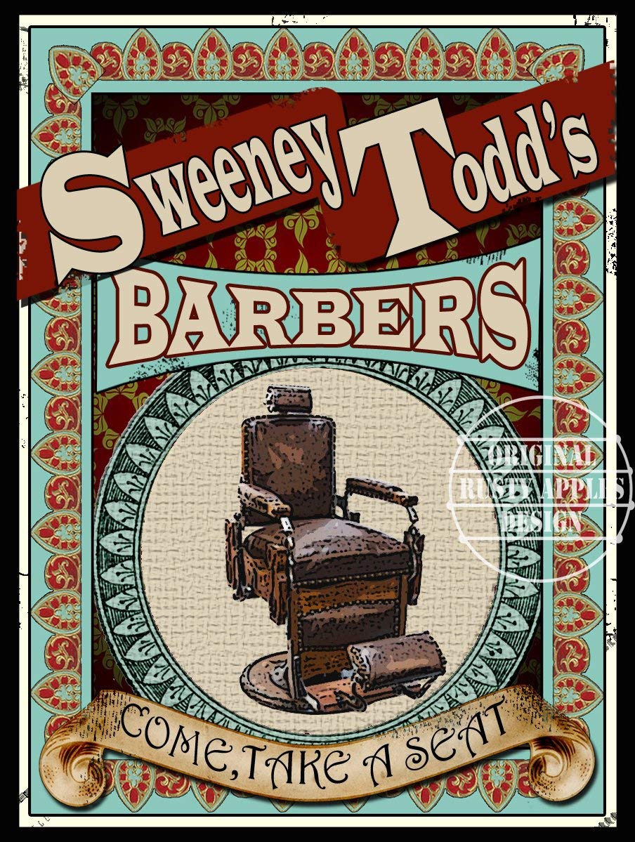 The Rusty Apples Metal Sign Co Sweeney Todd Barbers- Victorian Poster – Vintage Style - Metal Sign – 3 Sizes To Choose